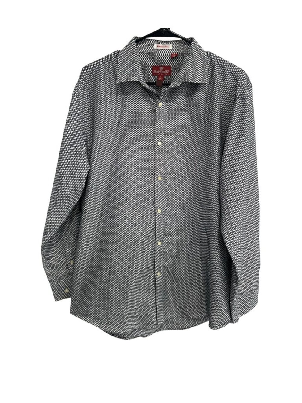 Henri Christian Large Mens Black White Geometric Wrinkle Free Button Up Shirt